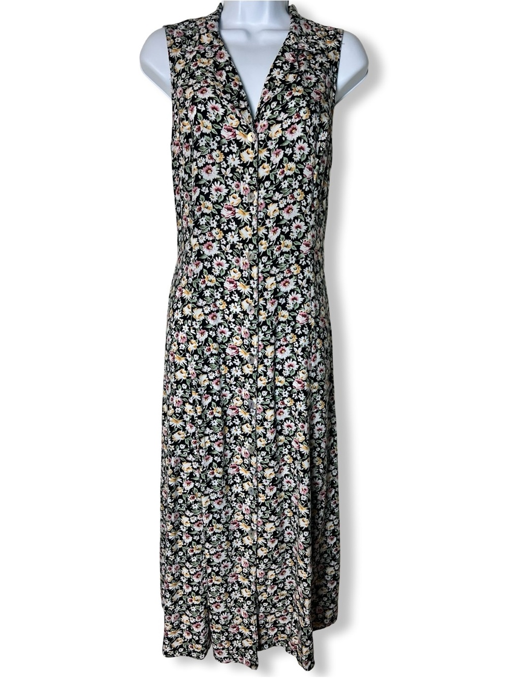 All That Jazz Vintage 90s Black Floral Button Front Maxi Dress Sz 13/14